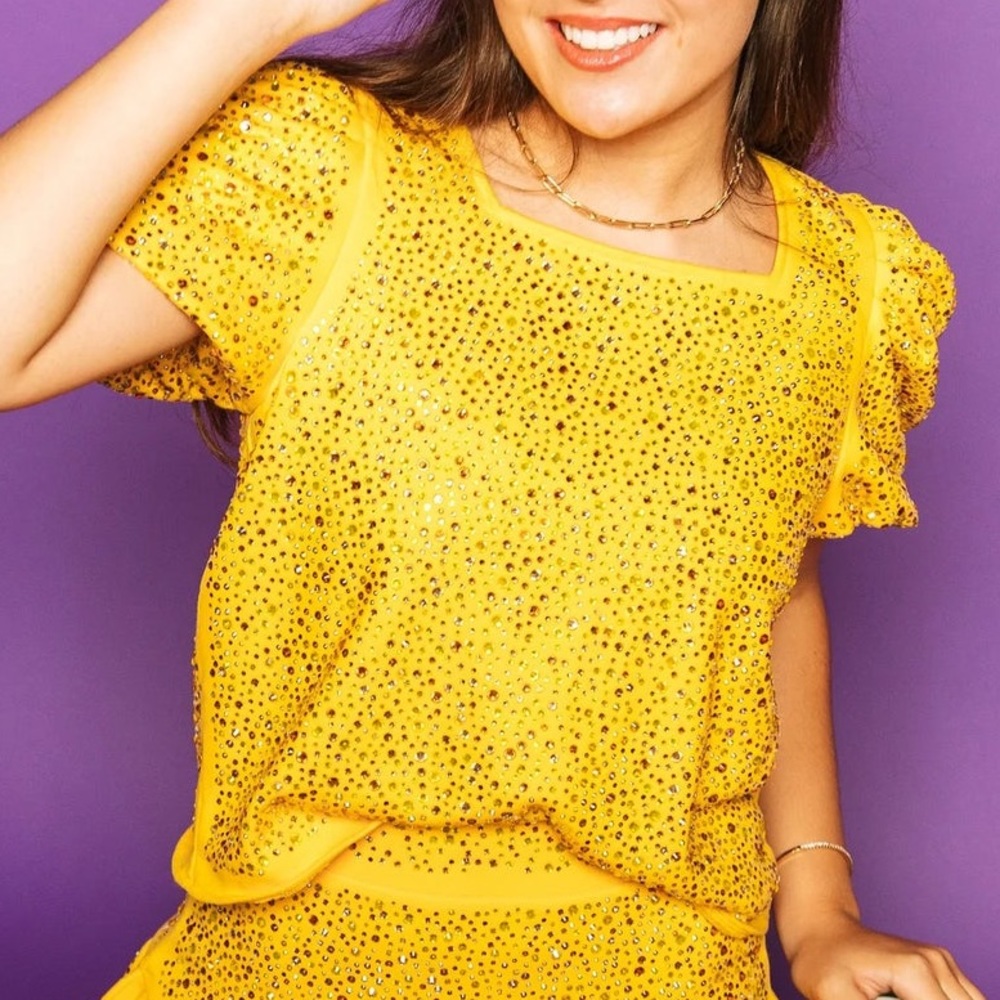 rhinestone poof sleeve top